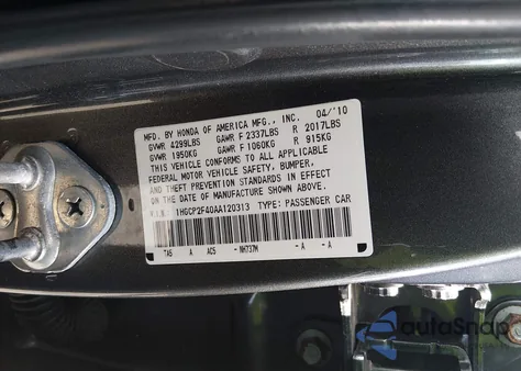 2010 Honda Accord 2.4 Lx-P z USA, uszkodzony, nr VIN 1HGCP2F40AA120313